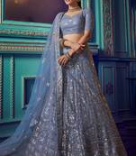 Phenomenal Cloudy grey Soft Net Base Designer Wedding Lehenga Choli
