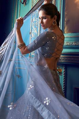Phenomenal Cloudy grey Soft Net Base Designer Wedding Lehenga Choli 2
