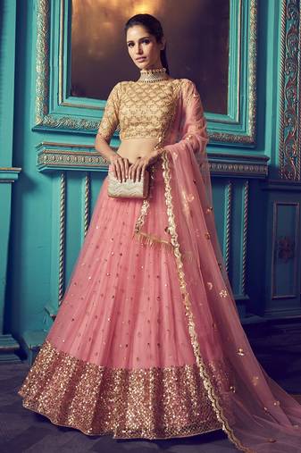 Charming Fairy pink And Beige Soft Net Ethnic Designer Lehenga Choli