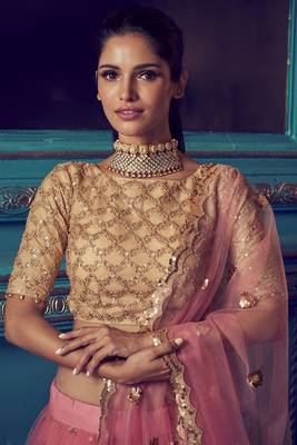 Charming Fairy pink And Beige Soft Net Ethnic Designer Lehenga Choli 3