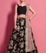 Fancy Black color designer lehenga choli with soft light pink net dupatta