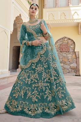 Ceremonial green Color Soft Net Lehenga with Net Dupatta 1
