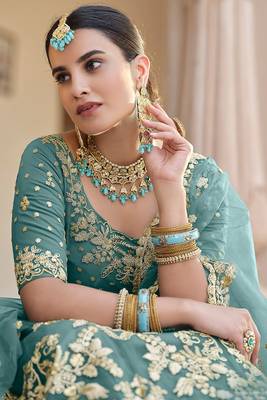 Ceremonial green Color Soft Net Lehenga with Net Dupatta 3