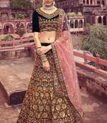 Navy blue Velvet plain & Sequins Work Lehenga Choli Dupatta