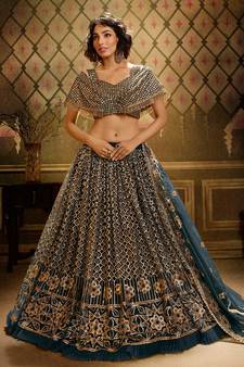 Rama green Color Sequins Work Lehenga Choli with Dupatta