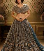 Rama green Color Sequins Work Lehenga Choli with Dupatta