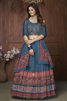 Aqua blue Color Chinon Material Lehenga With Sequins Work