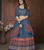 Aqua blue Color Chinon Material Lehenga With Sequins Work