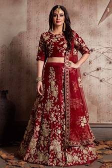 Maroon Color Velevt Dori Work Lehenga Choli With Dupatta Set