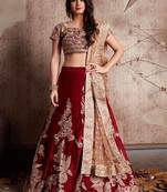 Maroon Velvet Silk Lace Work Lehenga Choli With Net dupatta
