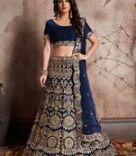 Navy blue Velvet Mirror & Zari Work lehenga Choli with Dupatta Set