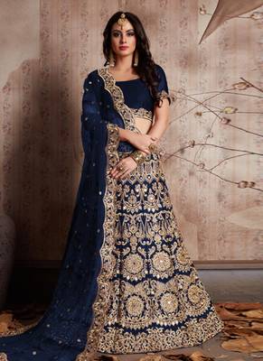 Navy blue Velvet Mirror & Zari Work lehenga Choli with Dupatta Set 2