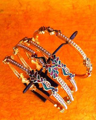 Peacock Collection: Cute & Pretty Set of Four Peacock Motif Bangles rj16 2