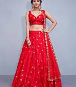 Bridal Beautiful Red Color Tafetta Silk Tassels Work Lehenga Choli