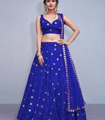 blue Color Tafetta Silk Mirror Work Lehenga Choli with Dupatta Set