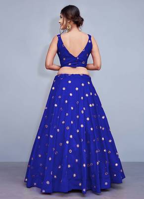 blue Color Tafetta Silk Mirror Work Lehenga Choli with Dupatta Set 2