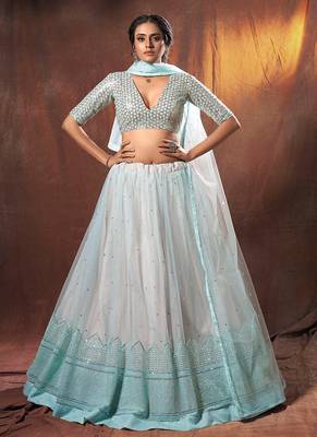 Light blue Soft Net Sequins Work Lehenga Choli With Soft Net Dupatta Choli 1
