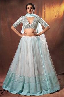 Light blue Soft Net Sequins Work Lehenga Choli With Soft Net Dupatta Choli