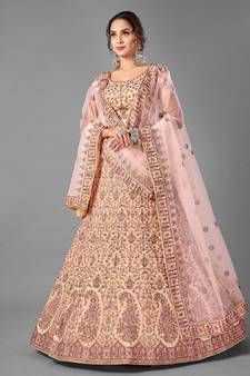 peach Color Georgette Fabric Lehenga Choli With Net Dupatta
