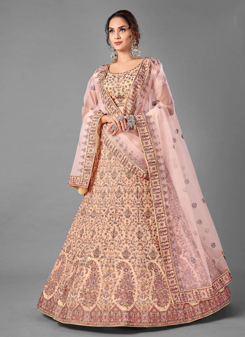 peach Color Georgette Fabric Lehenga Choli With Net Dupatta