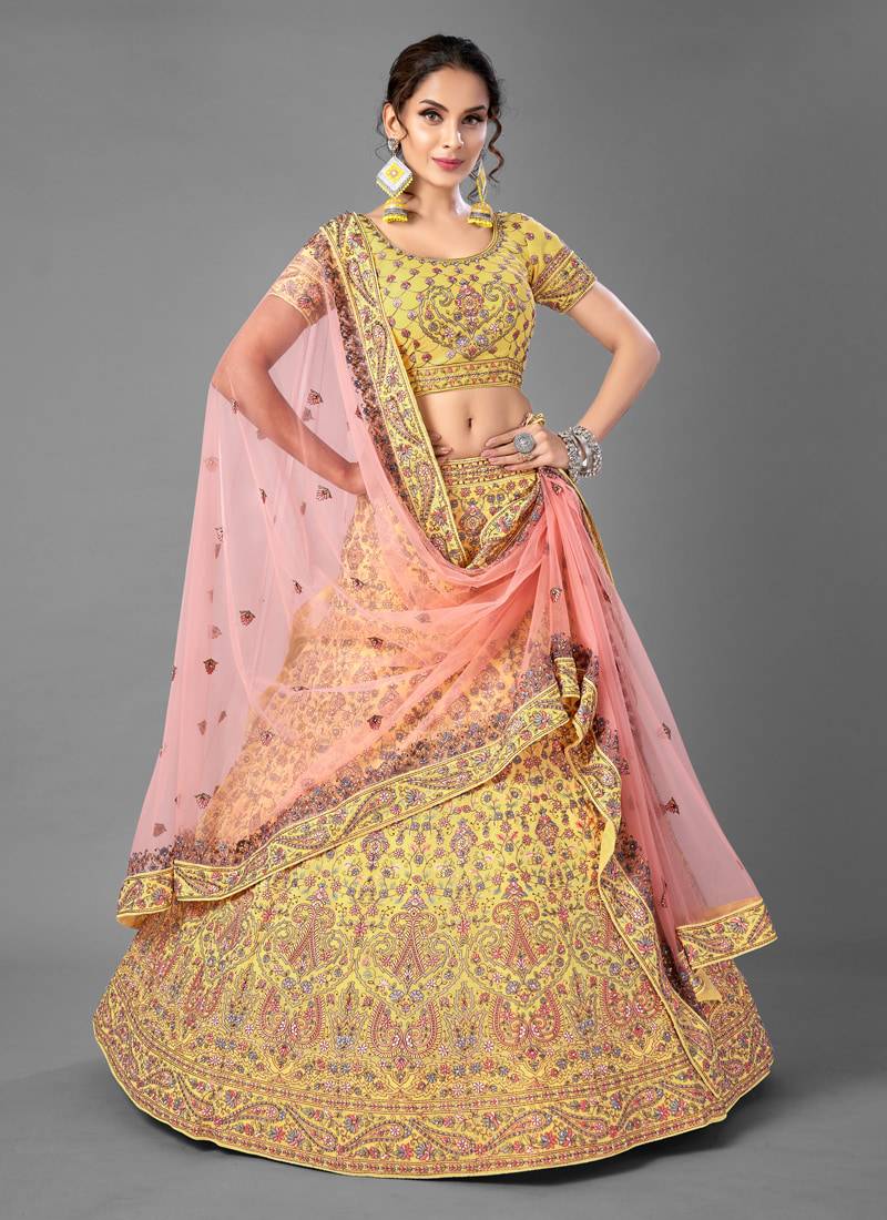 Yellow Designer Lehenga Choli With Soft Net Dupatta