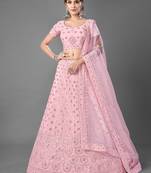 pink Color Mirror Work Lehenga Choli With Soft Net Dupatta