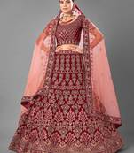 Bridal Maroon Velvet Zarkan Work Lehenga Choli With Soft Net Dupatta