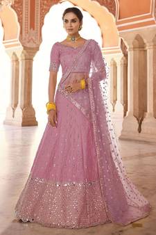 Pretty pink Color Zari & Mirror Work Lehenga Choli With Soft Net Dupatta