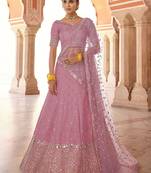 Pretty pink Color Zari & Mirror Work Lehenga Choli With Soft Net Dupatta