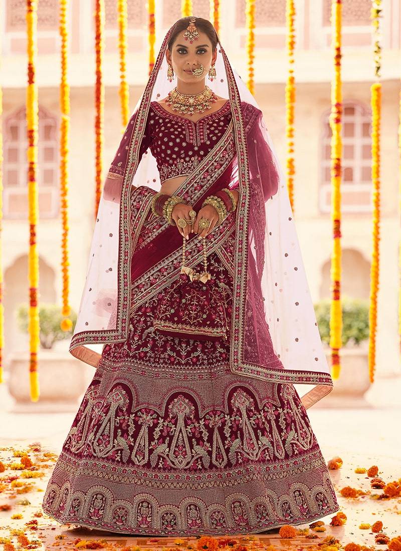 Maroon Color Zardozi Work Lehenga Choli With Soft Net Dupatta