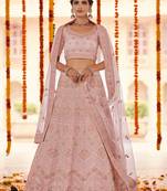 peach Color organza Base Designer Lehenga Choli With Dupatta Set