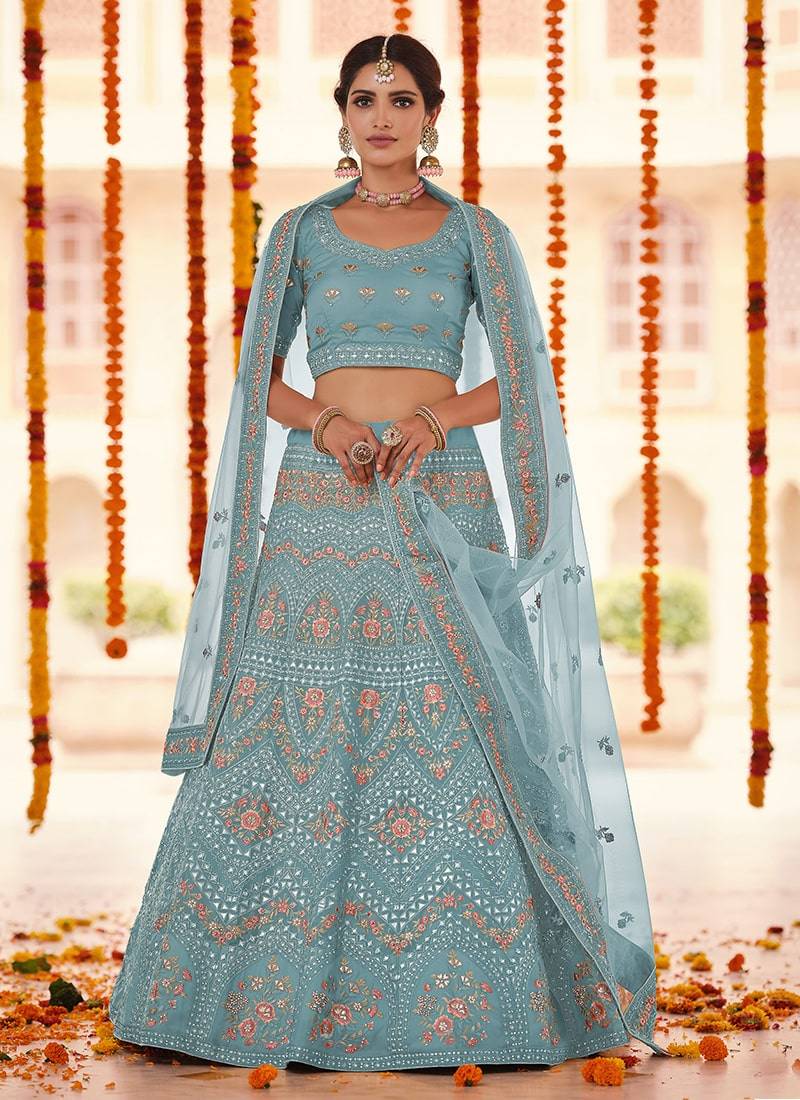 Turquoise Color Gota Work Lehenga Choli With Dupatta Set