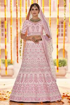 pink Color plain & Sequins Work Lehenga Choli Net Dupatta