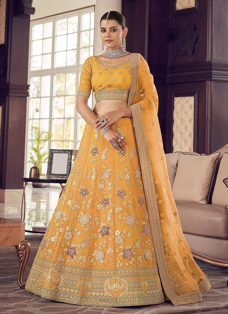 Yellow Color organza Base lehenga Choli With Soft Net Dupatta