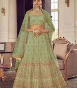 Pista Color plain Work Lehenga Choli With Soft Net Dupatta Set