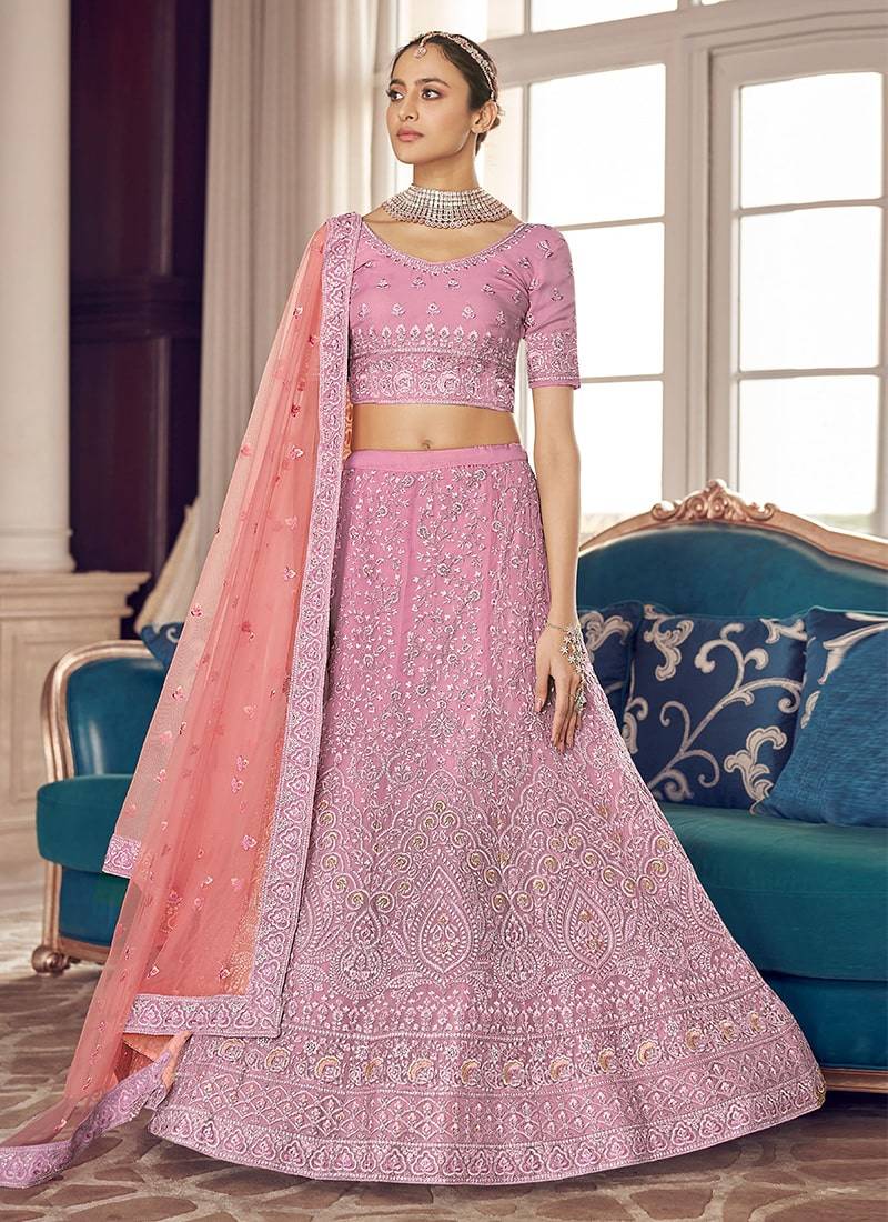 pink ZariWork Lehenga Choli With Soft Net Dupatta