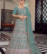 Turquoise Color organza Base plain Work Lehenga Choli Dupatta Set