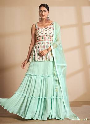 Sea green Color Soft Material Gota Work Long Lehenga Choli With Dupatta 1