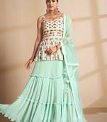 Sea green Color Soft Material Gota Work Long Lehenga Choli With Dupatta