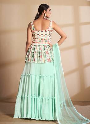 Sea green Color Soft Material Gota Work Long Lehenga Choli With Dupatta 2