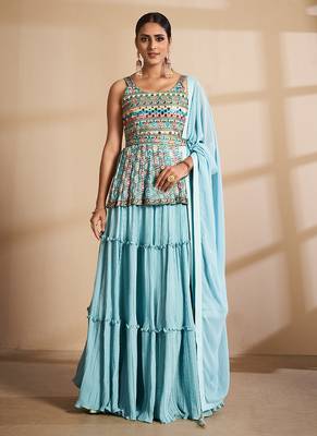 Turquoise Color Designer Long Lehenga Choli With Soft Dupatta 1