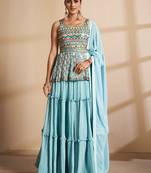 Turquoise Color Designer Long Lehenga Choli With Soft Dupatta
