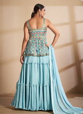 Turquoise Color Designer Long Lehenga Choli With Soft Dupatta 2