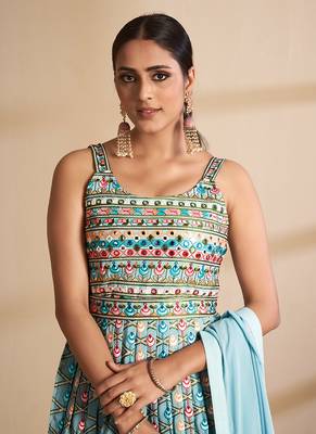 Turquoise Color Designer Long Lehenga Choli With Soft Dupatta 3