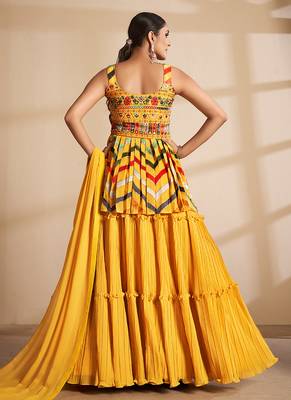 Mustard Color Gota Work Long Lehenga Choli With Dupatta Set 2