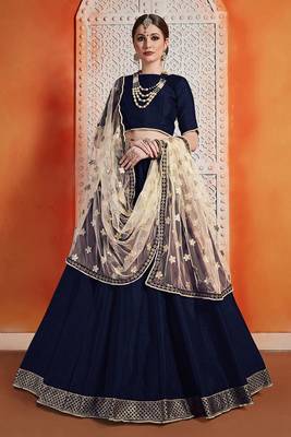Navy blue Color Art Silk Lehenga Choli Dupatta 1