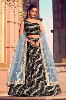 Glamorous party wear black art silk lehenga choli