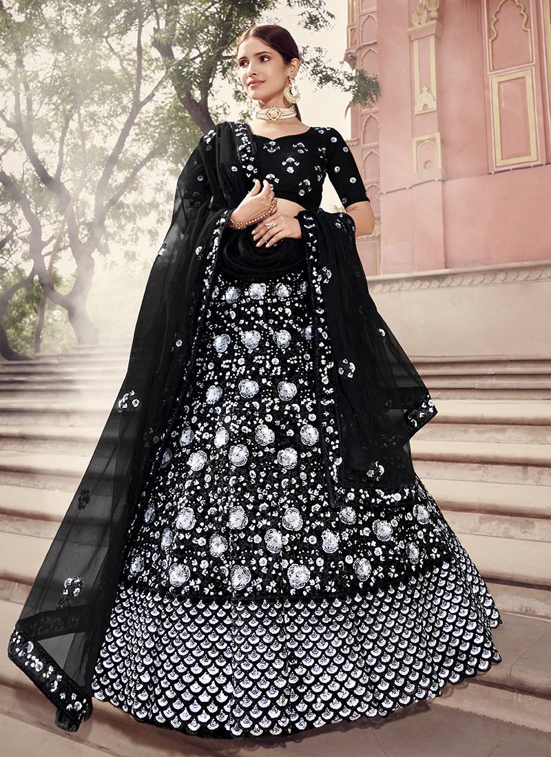 Black color soft net base party wear lehenga choli