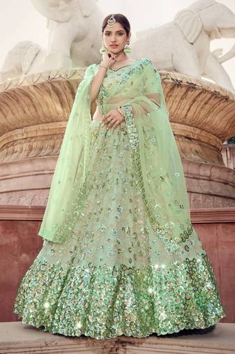 Pastel green color soft net base sequins work lehenga choli
