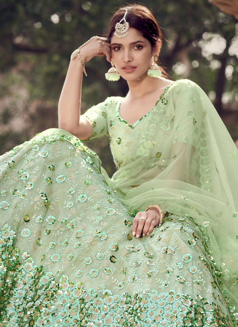 Pastel green color soft net base sequins work lehenga choli